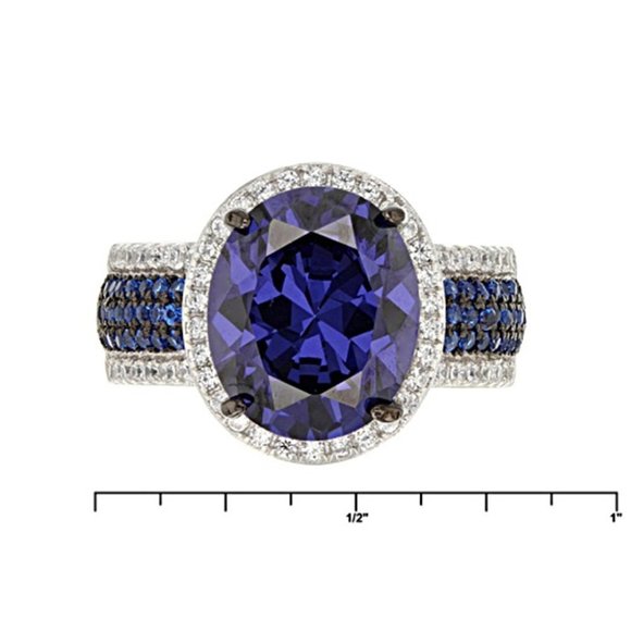 ✨ Royal Blue Oval Zircon Multi Row Elegant Silver Trendy Rings for Women, PD550 - Picture 5 of 7
